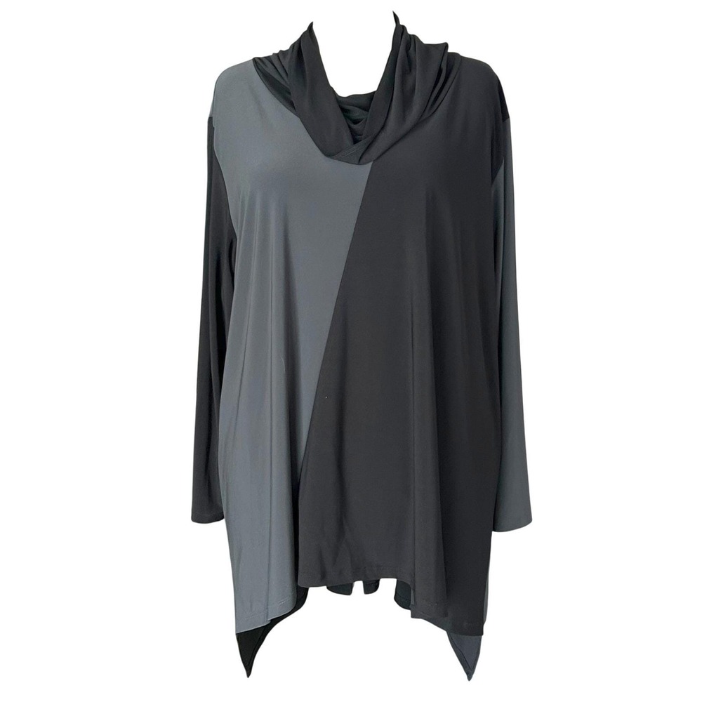 Comfy USA Colorblock Tunic Top 3X Black Gray Draped Asymmetrical USA Made